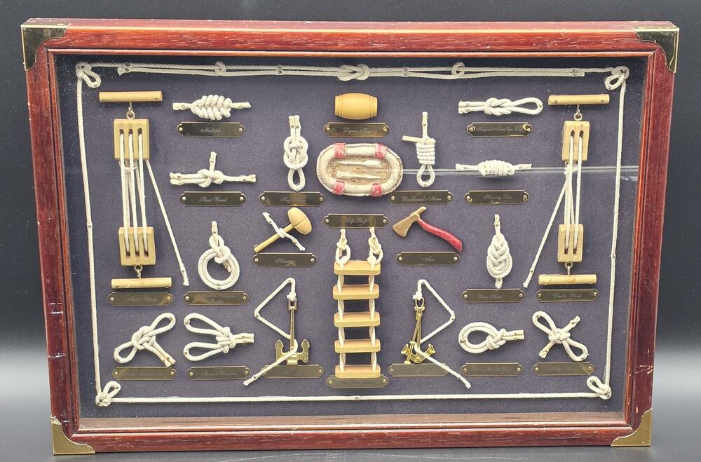 Vintage Nautical Rope Knot Shadow Box Wooden Display Brass Frame Wall Art 20.5"